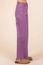 Mittoshop Twill High Waisted Button Fly Wide Leg Pants - LoveNest Treasures