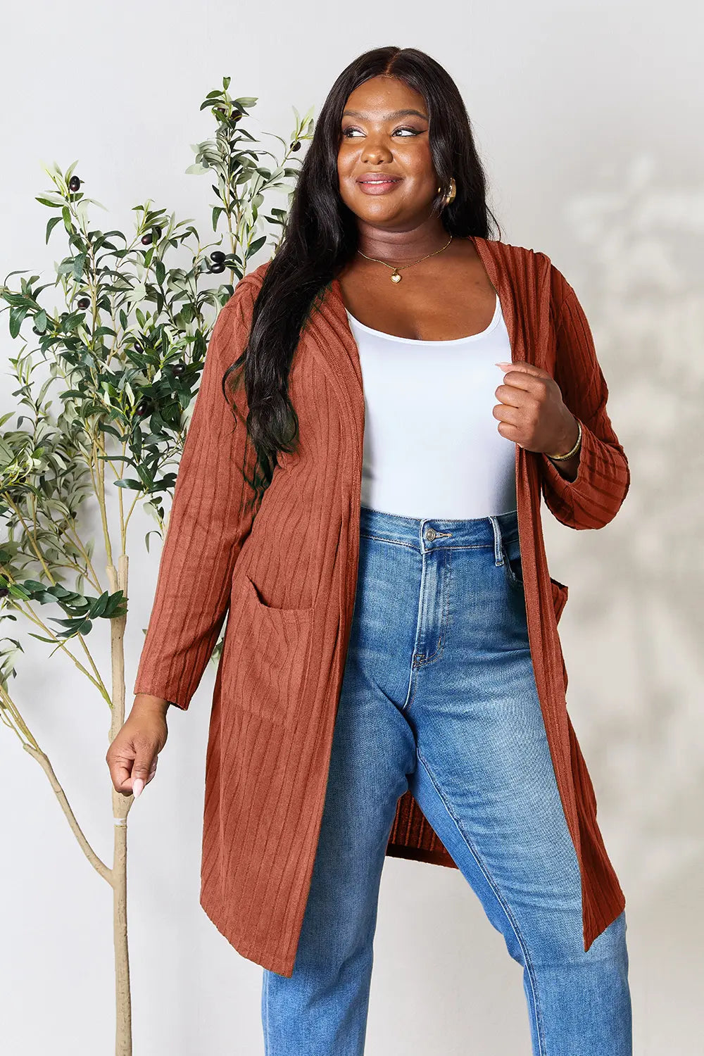 Basic Bae Full Size Hooded Sweater Cardigan - LoveNest Treasures