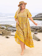 Plus Size Floral Tie Neck Flutter Sleeve Maxi Dress - LoveNest Treasures