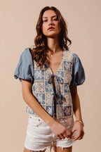 SO ME Crochet Lace Tie Front V Neck Blouse Top - LoveNest Treasures