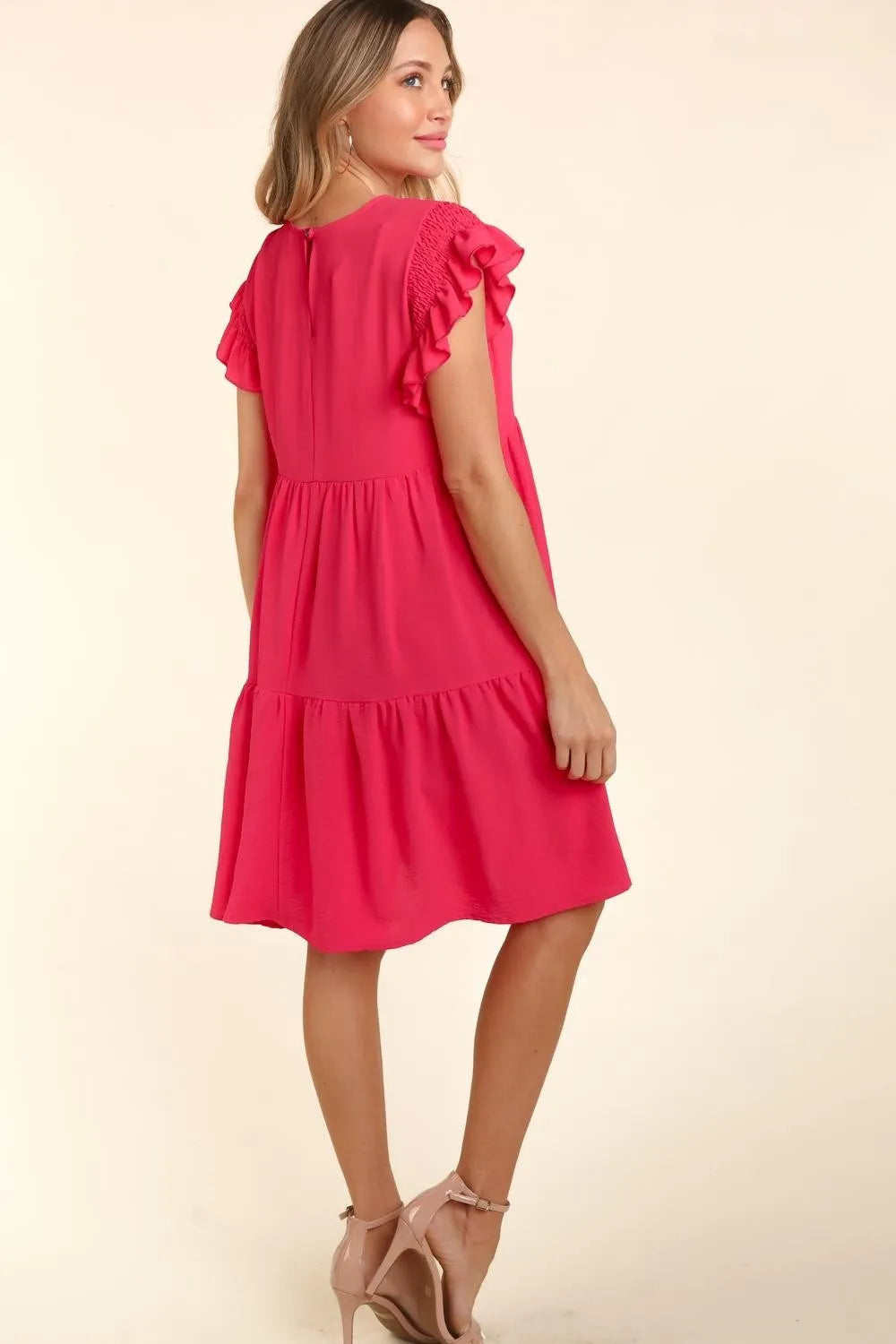 Haptics Full Size Smocking Ruffle Short Sleeve Dress with Pockets - LoveNest Treasures