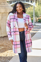 Double Take Full Size Plaid Button Up Lapel Collar Coat - LoveNest Treasures