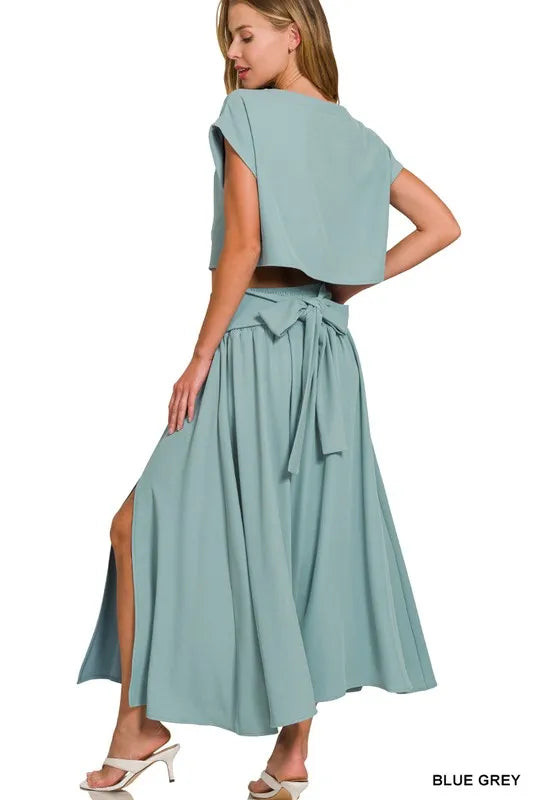 Zenana Heavy Woven Span Crop Tee & Skirt Set - LoveNest Treasures
