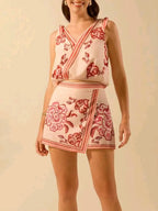 Printed Surplice Sleeveless Top and Skort Set - LoveNest Treasures