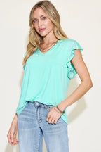 Basic Bae Full Size Bamboo Notched Ruffled Short Sleeve T-Shirt - LoveNest Treasures