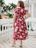 Honey Plus Size Floral Tie Waist Surplice Neck Midi Dress - LoveNest Treasures
