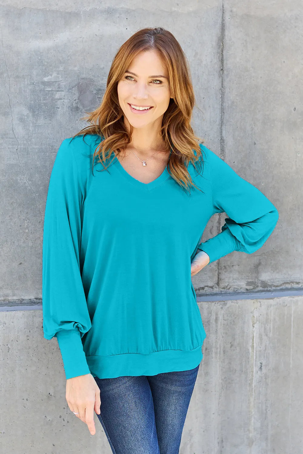 Basic Bae Full Size V-Neck Lantern Sleeve Top - LoveNest Treasures