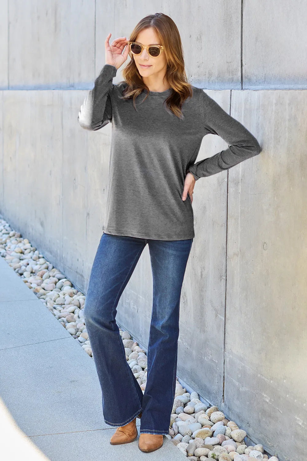 Basic Bae Full Size Round Neck Long Sleeve Top - LoveNest Treasures