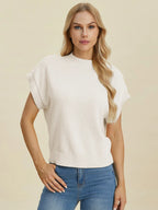 Double Take Full Size Mock Neck Short Sleeve Sweater - LoveNest Treasures
