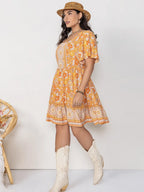 Plus Size Printed Square Neck Short Sleeve Dress - LoveNest Treasures