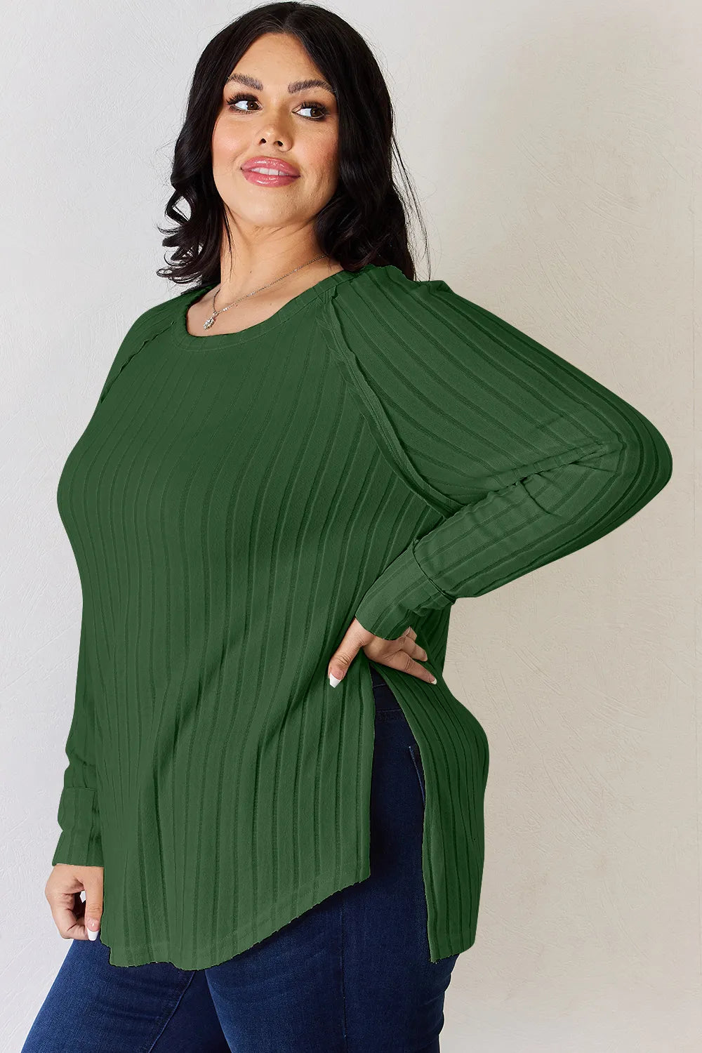 Basic Bae Full Size Ribbed Round Neck Slit T-Shirt - LoveNest Treasures