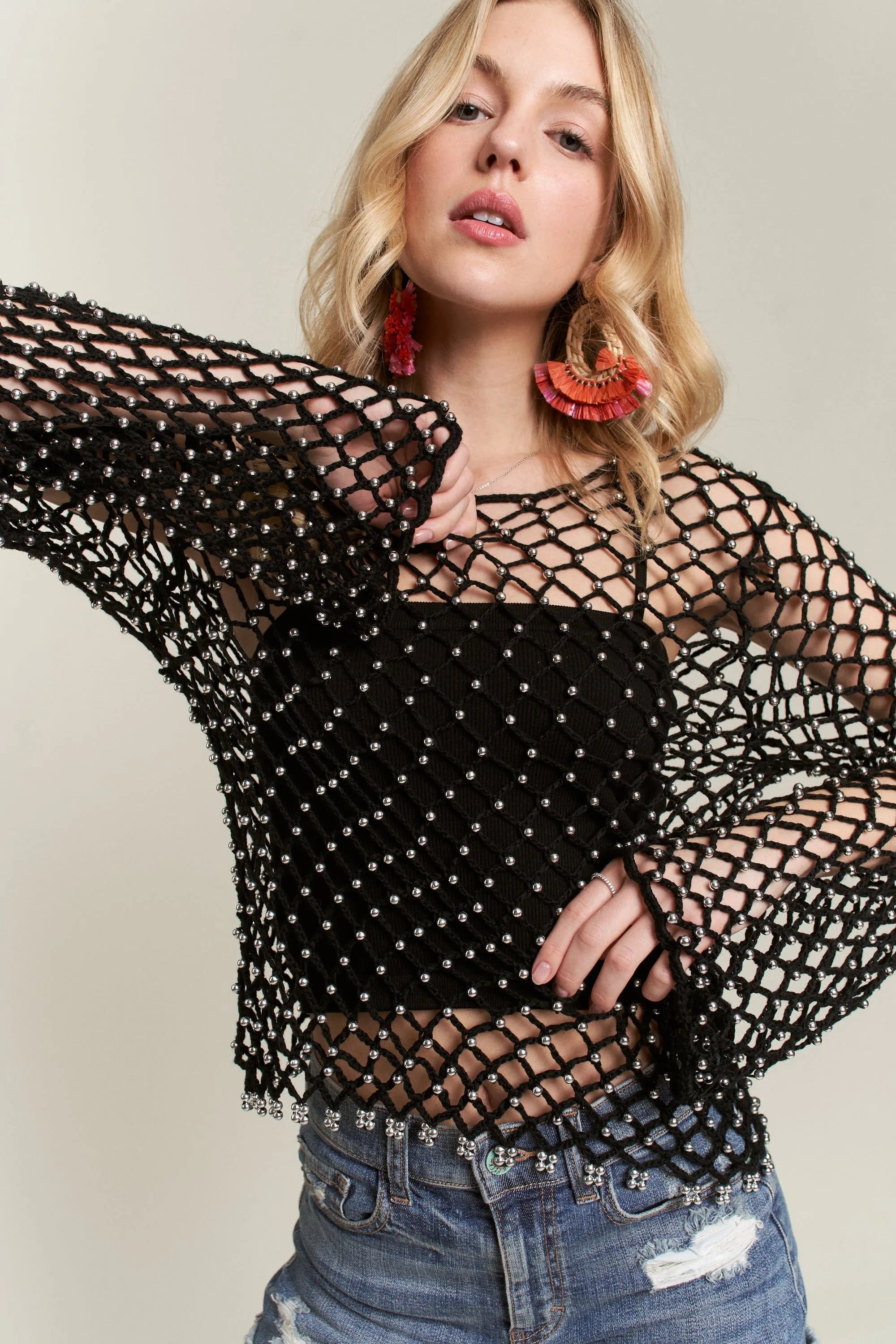 ADORA Beads Accent Crochet Top - LoveNest Treasures