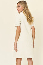Double Take Full Size Texture Collared Neck Short Sleeve Dress - LoveNest Treasures
