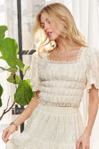 ADORA Lace Smocked Waist Peasant Top - LoveNest Treasures