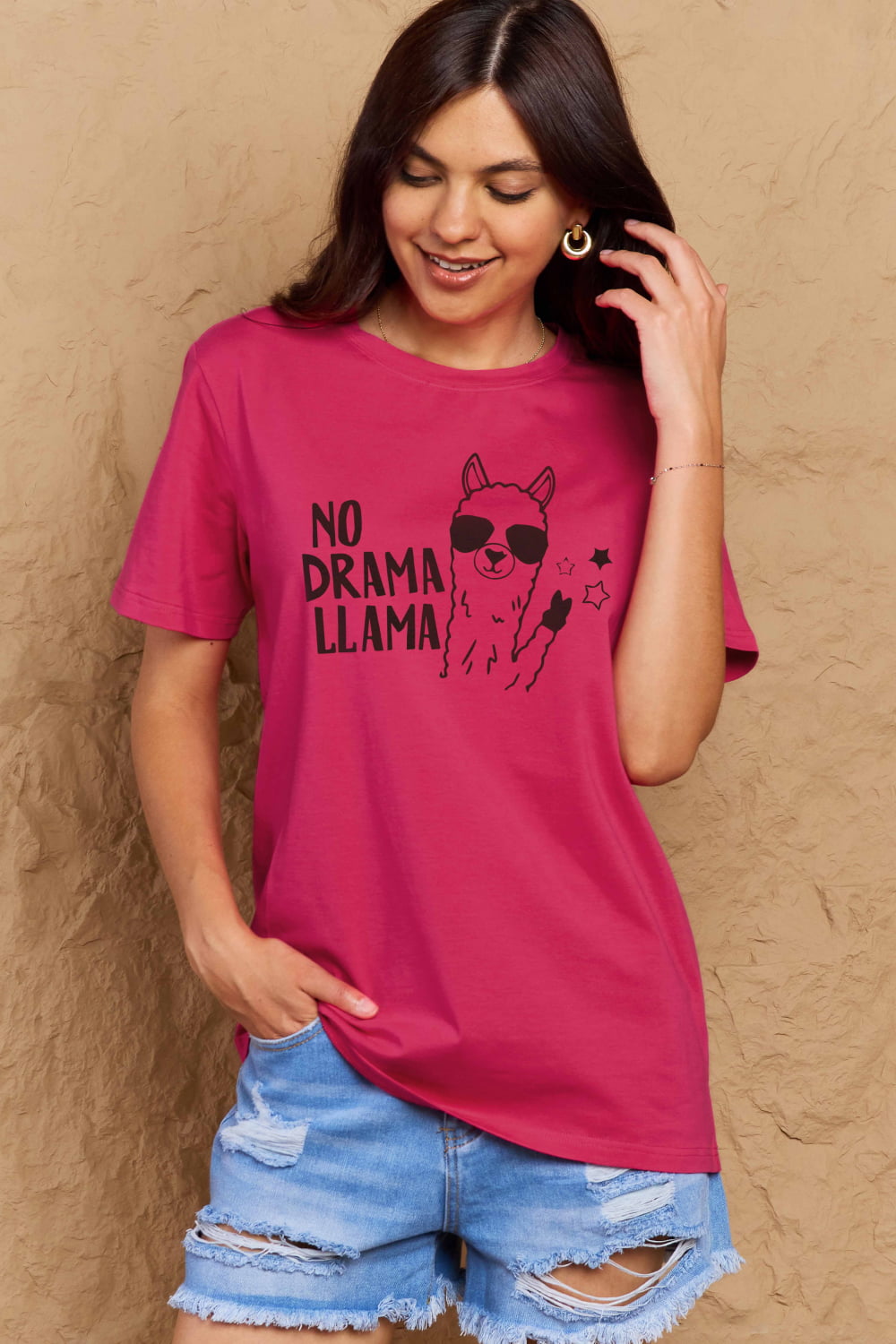 Simply Love Full Size NO DRAMA LLAMA Graphic Cotton Tee - LoveNest Treasures