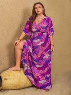 Plus Size Slit Printed Half Sleeve Maxi Dress - LoveNest Treasures