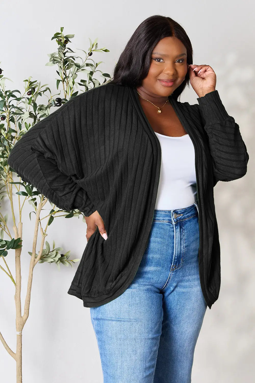 Basic Bae Full Size Ribbed Cocoon Cardigan - LoveNest Treasures