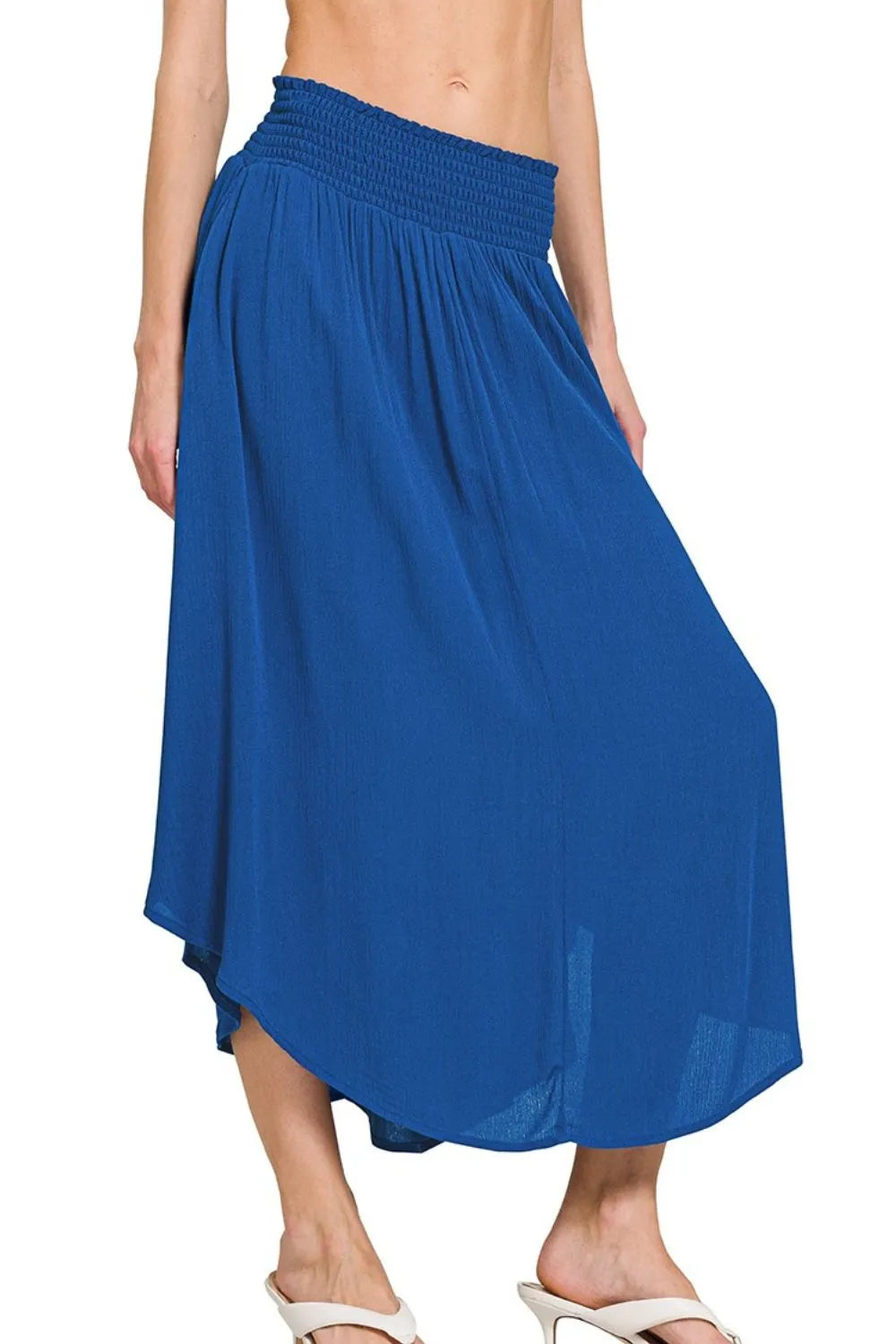 Zenana Woven Crinkle Smocked Waist Maxi Skirt W Pockets - LoveNest Treasures