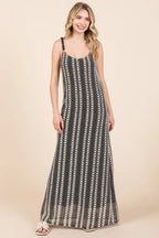 GeeGee Plus Size Striped Scoop Neck Beaded Strap Maxi Cami Dress - LoveNest Treasures