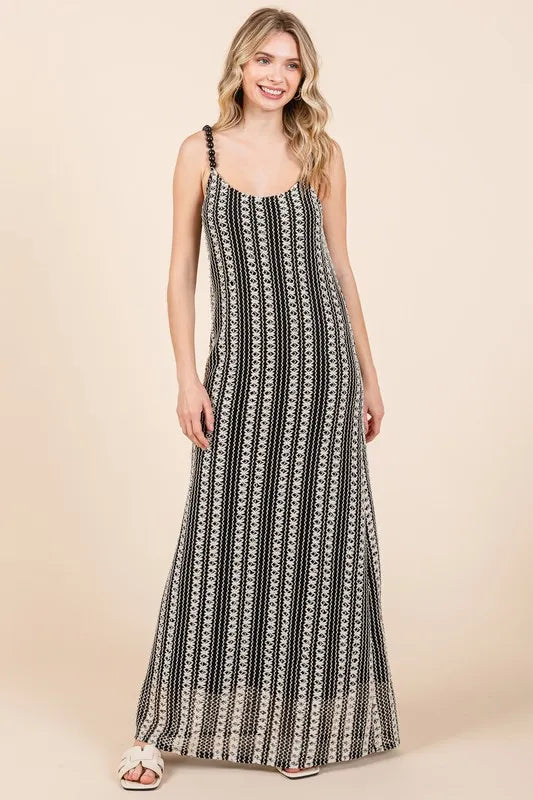 GeeGee Plus Size Striped Scoop Neck Beaded Strap Maxi Cami Dress - LoveNest Treasures