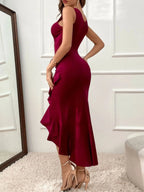 Ruffle Hem V-Neck Bodycon Dress - LoveNest Treasures