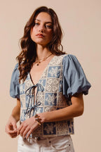 SO ME Crochet Lace Tie Front V Neck Blouse Top - LoveNest Treasures