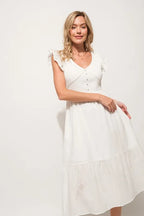 And The Why Ruffle Sleeve Front Smocked Tiered Midi Dress - LoveNest Treasures