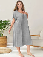 Plus Size Round Neck Short Sleeve Lounge Dress - LoveNest Treasures