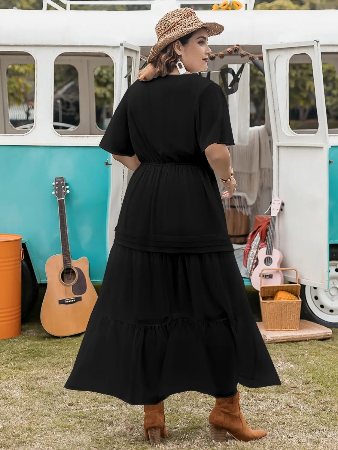Plus Size Tie Neck Flutter Sleeve Dress - LoveNest Treasures