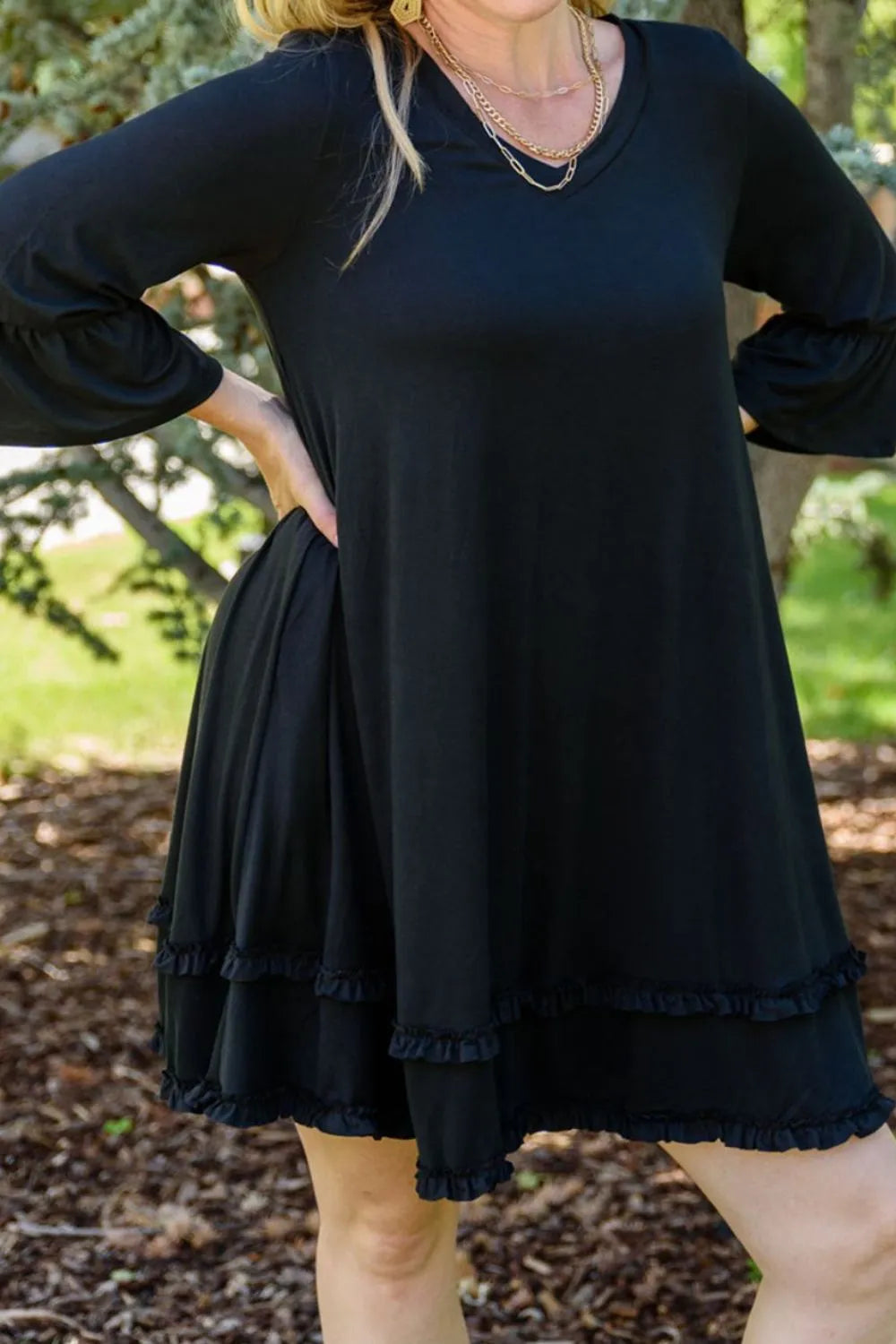 Plus Size Frill Trim Flounce Sleeve Dress - LoveNest Treasures