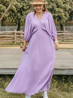 Plus Size Swiss Dot V-Neck Midi Dress - LoveNest Treasures
