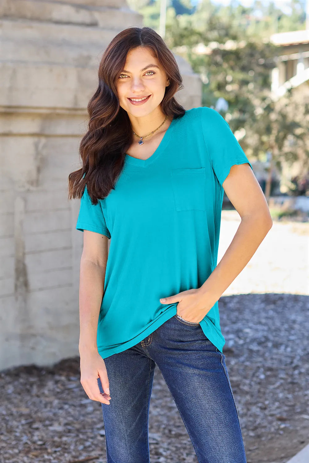 Basic Bae Full Size V-Neck Short Sleeve T-Shirt - LoveNest Treasures