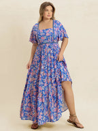 Plus Size Ruched Printed Short Sleeve Dress - LoveNest Treasures