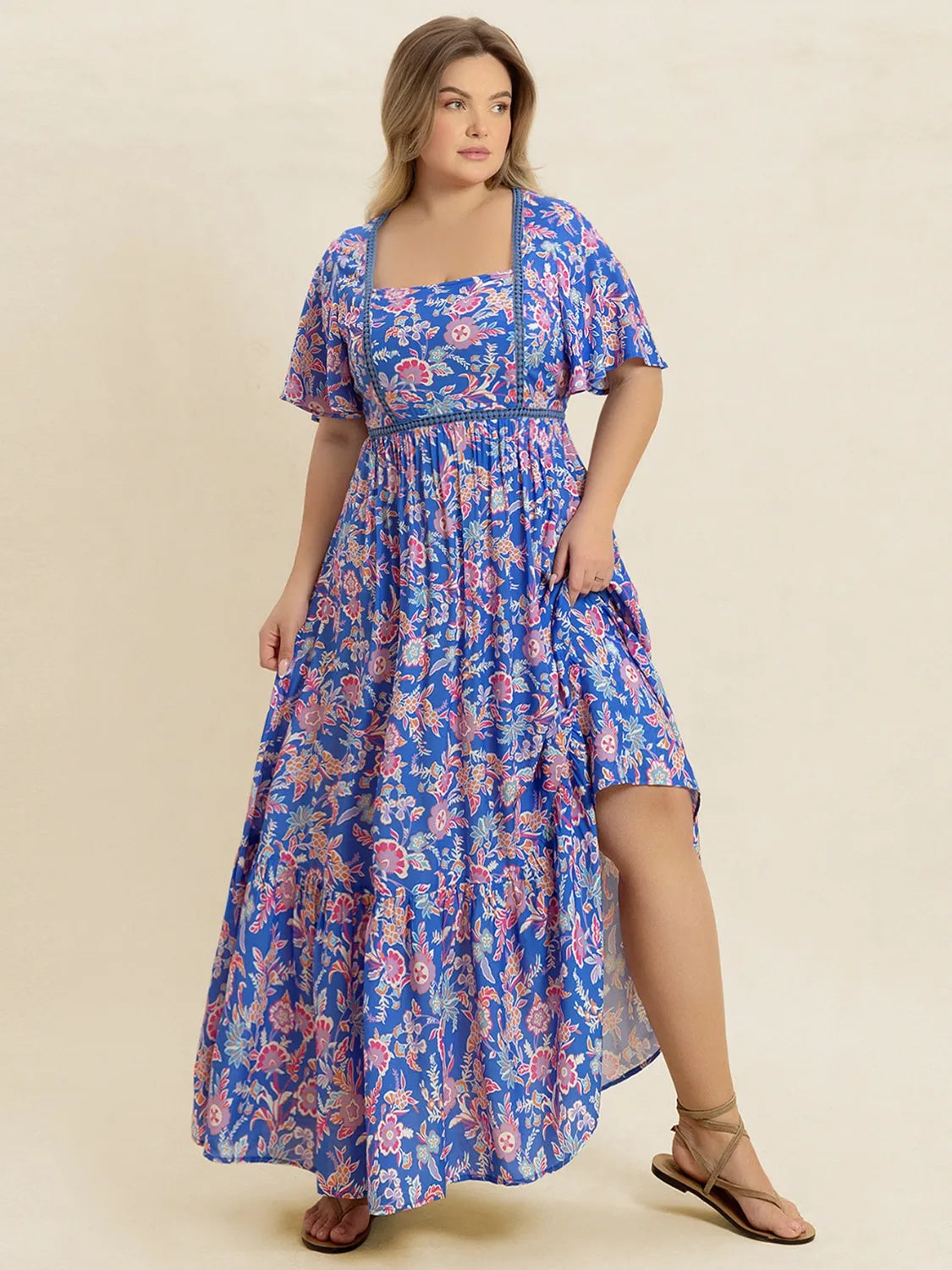 Plus Size Ruched Printed Short Sleeve Dress - LoveNest Treasures