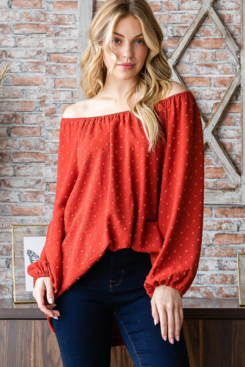 Heimish Full Size Swiss Dot Off Shoulder Top - LoveNest Treasures