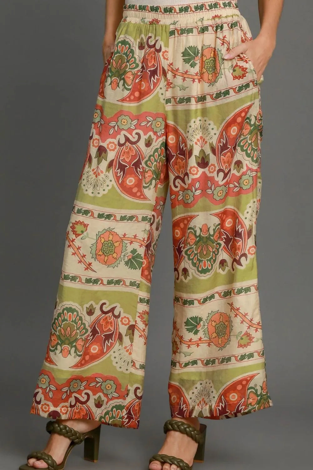 Umgee Full Size Wide Leg Border Print Pants Plus Size - LoveNest Treasures
