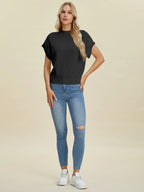 Double Take Full Size Mock Neck Short Sleeve Sweater - LoveNest Treasures