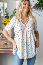 Heimish Full Size Crisscross Ditsy Floral Babydoll Top Plus Size - LoveNest Treasures