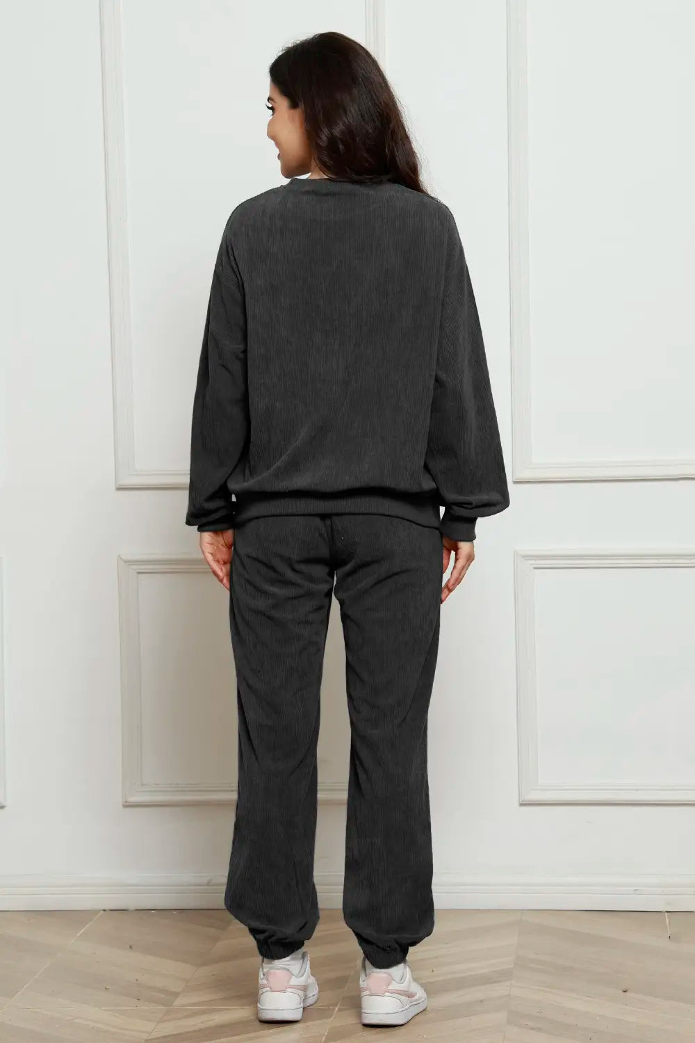 Corduroy Round Neck Sweatshirt and Sweatpants Set - LoveNest Treasures