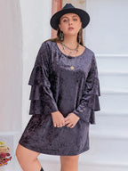 Plus Size Round Neck Flounce Sleeve Mini Dress - LoveNest Treasures