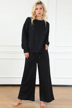 Double Take Full Size Textured Long Sleeve Top and Drawstring Pants Set - LoveNest Treasures