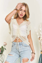 ADORA Drawstring Detail Crochet Top - LoveNest Treasures