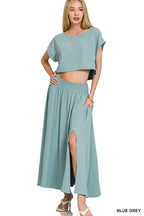 Zenana Heavy Woven Span Crop Tee & Skirt Set - LoveNest Treasures