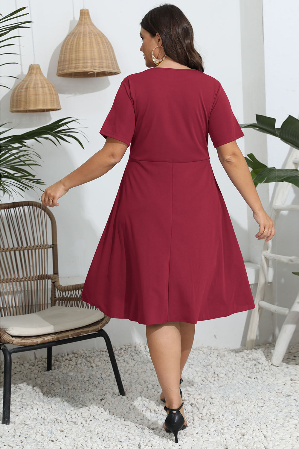 Plus Size Round Neck Openwork Dress - LoveNest Treasures