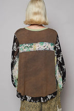 POL Button Detail Floral Patchwork Crochet Sleeve Blouse - LoveNest Treasures