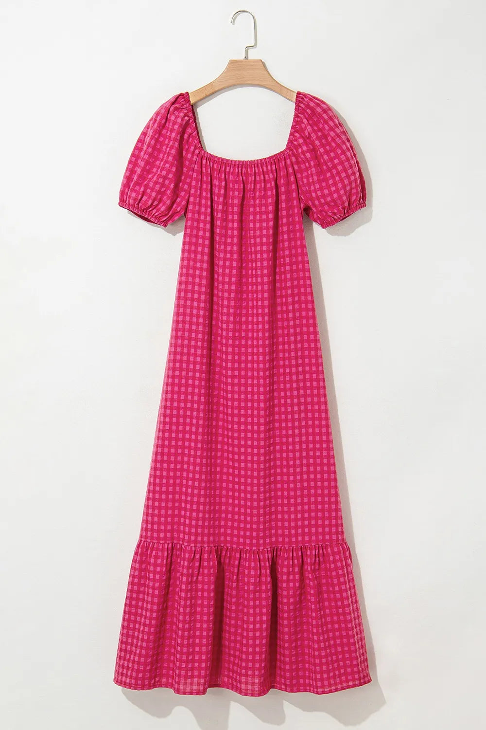 SYNZ Gingham Check Bubble Sleeve Ruffled Maxi Dress - LoveNest Treasures
