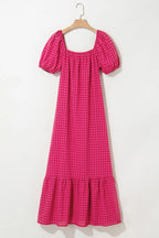 SYNZ Gingham Check Bubble Sleeve Ruffled Maxi Dress - LoveNest Treasures