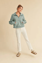 Aemi + Co Half Zip Raglan Sleeve Sweatshirt with Kangaroo Pocket - LoveNest Treasures