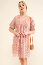 And The Why Woven Leopard Baby Doll Roll-Sleeve Casual Dress - LoveNest Treasures