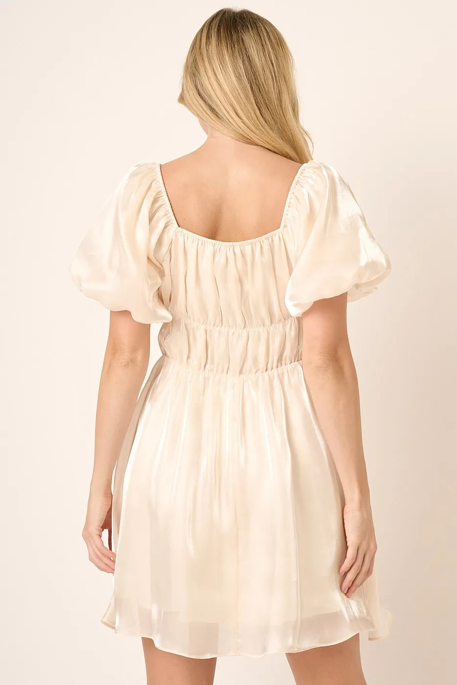 Mittoshop Metallic Organza Fabric Balloon Sleeve Mini Dress - LoveNest Treasures